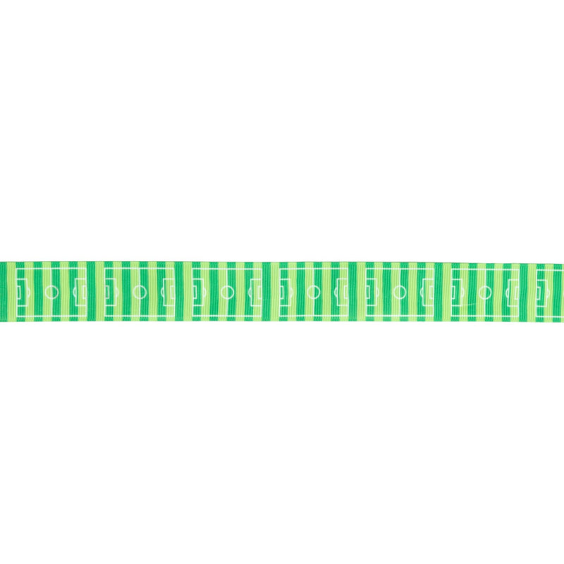 1" Printed Grosgrain Ribbon | Soccer Fields on Green Stripe | 25 Yard Roll