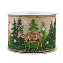 2 1/2" Wired Ribbon | "Reindeer Tree" - Natural/Green | 10 Yard Roll