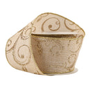 2 1/2" Wired Ribbon | "Scroll" Natural/Gold | 10 Yard Roll