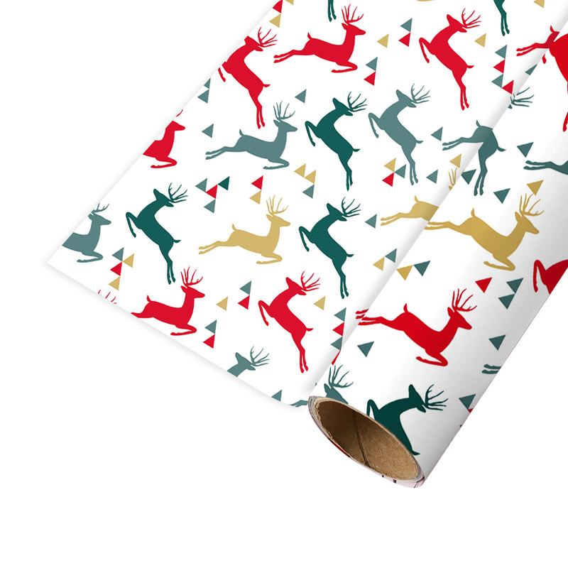 24" x 417' Reversible Holiday Wrapping Paper Half Ream | Prancing Deer/Plaid