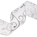2 1/2" Wired Ribbon | "Scroll" White/Silver (10078) | 10 Yard Roll