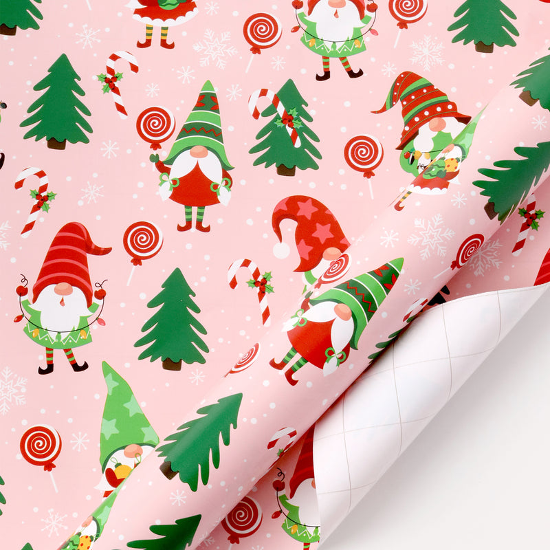 30" x 10' Wrapping Paper Bundle (4-pack) | Gnome Pink