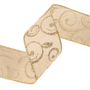 2 1/2" Wired Ribbon | "Scroll" Natural/Gold | 10 Yard Roll