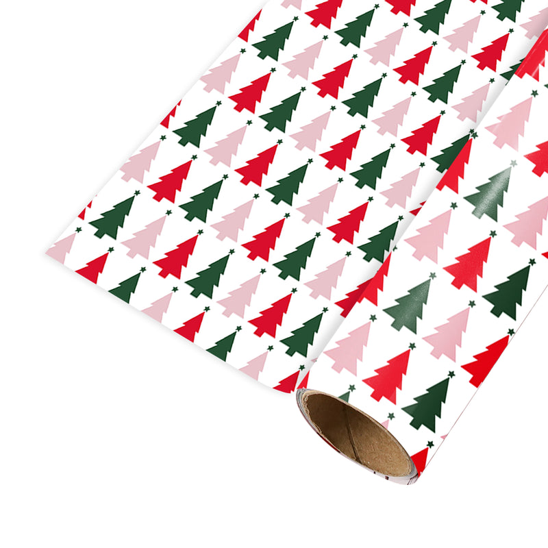 24" x 417' Reversible Holiday Wrapping Paper Half Ream | "Symmetrical Tree/Holiday Plaid"