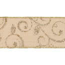 2 1/2" Wired Ribbon | "Scroll" Natural/Gold | 10 Yard Roll