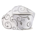 2 1/2" Wired Ribbon | "Scroll" White/Silver (10078) | 10 Yard Roll