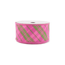 2 1/2" Wired Dupioni Ribbon | Bias Plaid Pink/Multi w/ Taffeta Fused Back | 10 Yard Roll