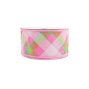 2 1/2" Wired Dupioni Ribbon | Bias Plaid Pink/White w/ Taffeta Fused Back | 10 Yard Roll