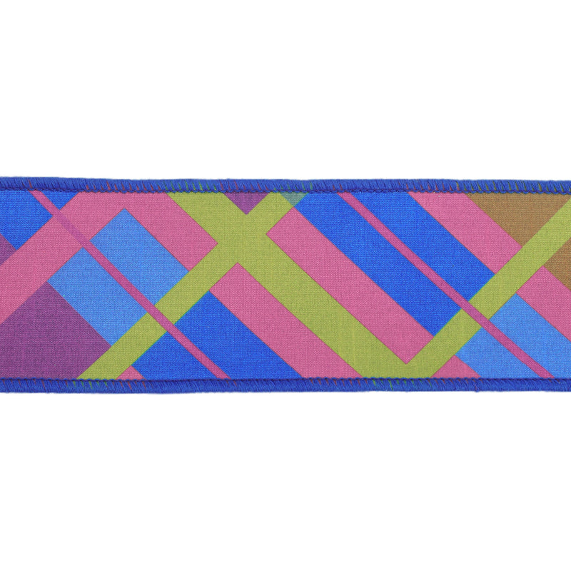 2 1/2" Wired Dupioni Ribbon | Bias Plaid Blue/Multi w/ Taffeta Fused Back | 10 Yard Roll
