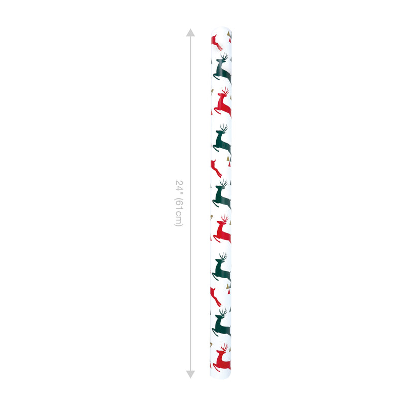 24" x 16' Reversible Holiday Wrapping Paper | Prancing Deer/Plaid