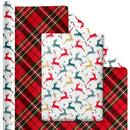 24" x 16' Reversible Holiday Wrapping Paper | Prancing Deer/Plaid