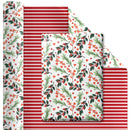 24" x 417' Holiday Reversible Wrapping Paper Half Ream | Greens and Berries/Red and White Stripe