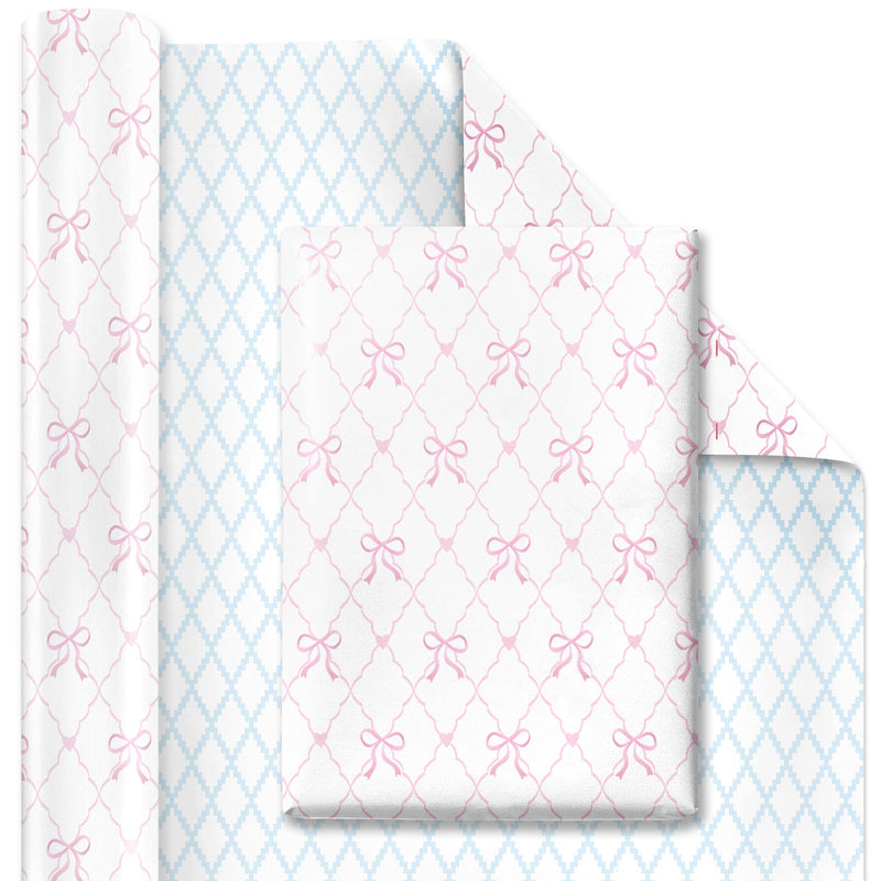 24" x 417’ Reversible Wrapping Paper Half Ream | Baby Quilted Diamond and Ric-Rac