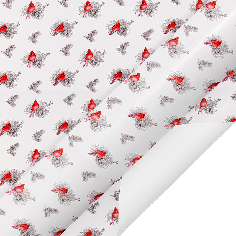 24" x 417' Holiday Wrapping Paper Half Ream | Holiday Cardinal Floral