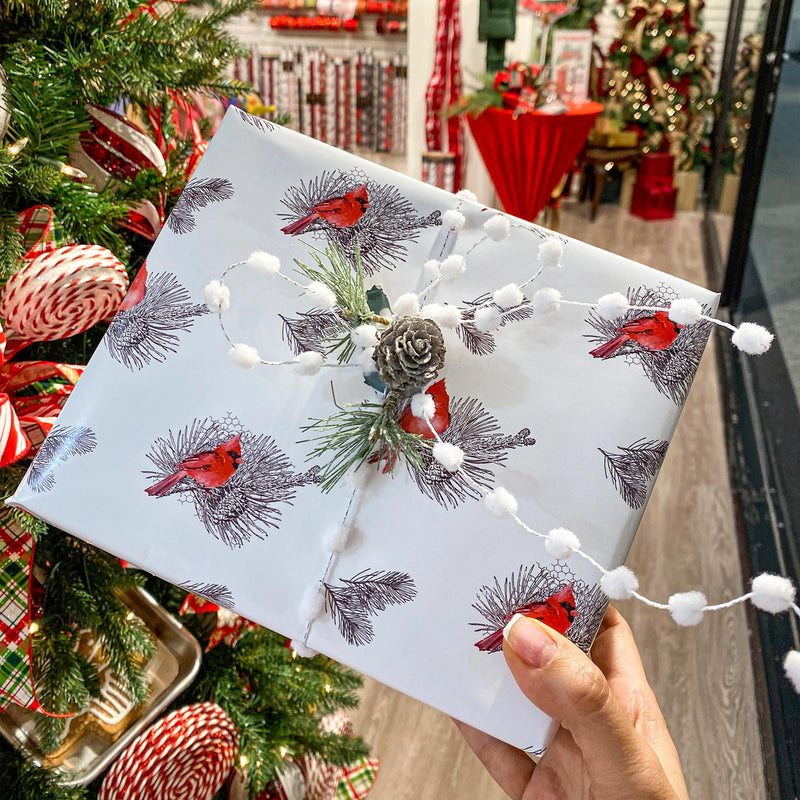 24" x 417' Holiday Wrapping Paper Half Ream | Holiday Cardinal Floral