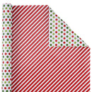 30" x 10' Holiday Reversible Wrapping Paper | Red & Green Dots on White/Red & White Diagonal Stripe