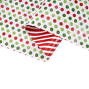 30" x 10' Holiday Reversible Wrapping Paper | Red & Green Dots on White/Red & White Diagonal Stripe