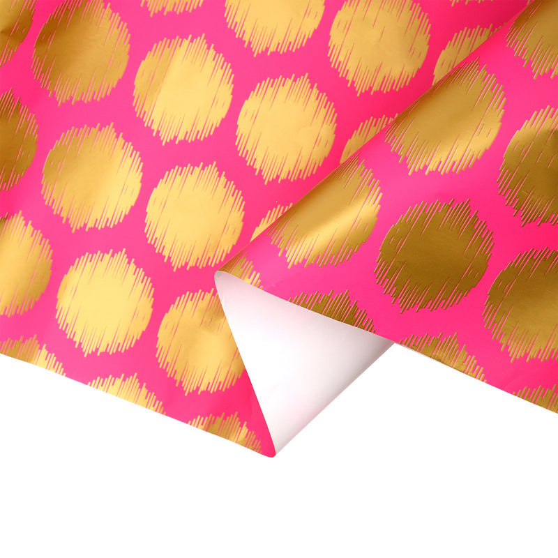 30" x 10' Wrapping Paper | Pink w/ Large Metallic Gold Dot