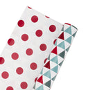 30" x 10’ Holiday Reversible Wrapping Paper | Multi-Colored Triangles/Red Polkadot on White