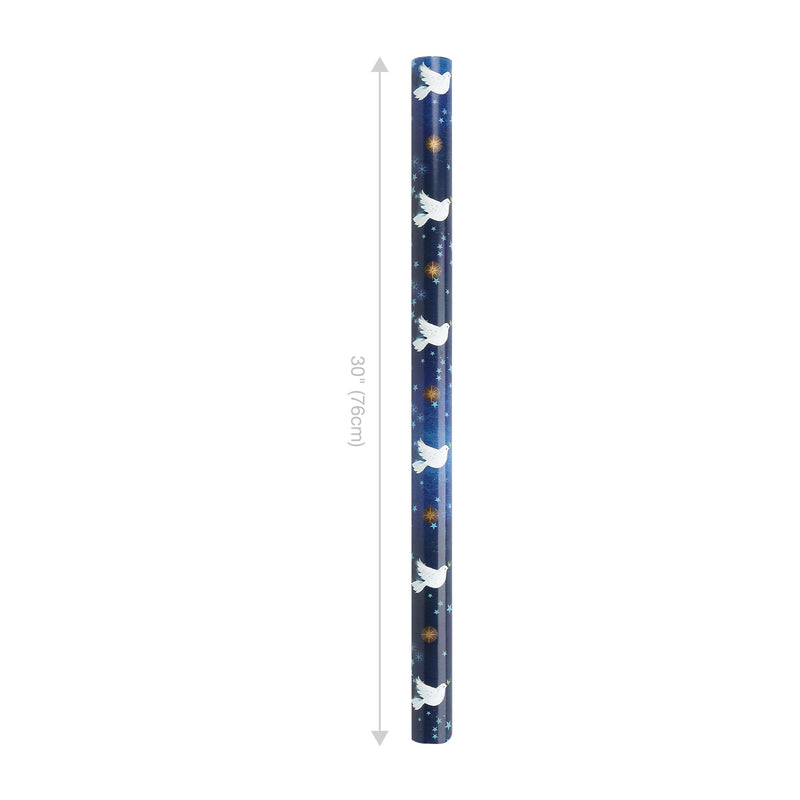 30" x 10' Holiday Wrapping Paper | Peace Doves Metallic Accent on Navy