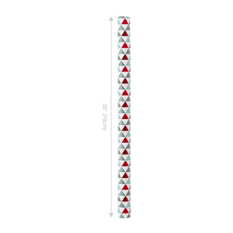 30" x 10’ Holiday Reversible Wrapping Paper | Multi-Colored Triangles/Red Polkadot on White