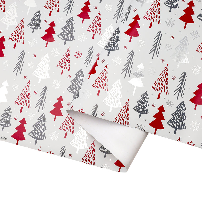30" x 10' Holiday Wrapping Paper | "Abstract Trees" Grey/Red