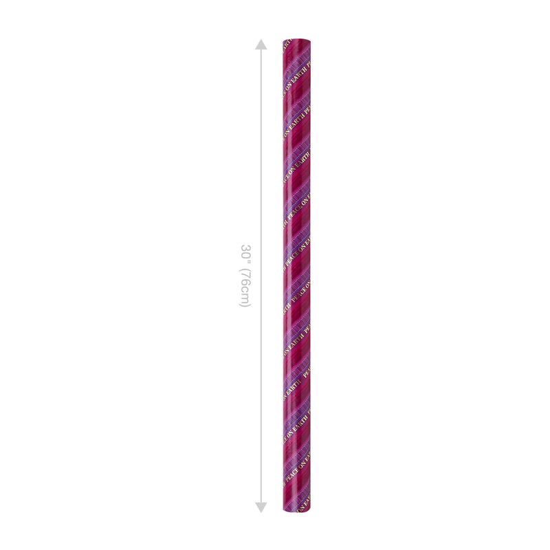 30" x 10' Holiday Wrapping Paper | Pink/Purple Pattern Stripe Peace on Earth