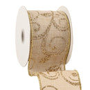 2 1/2" Wired Ribbon | "Scroll" Natural/Gold | 10 Yard Roll