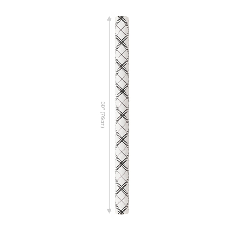 30" x 10' Holiday Reversible Wrapping Paper | Black, Grey and White Plaid/FA LA LA