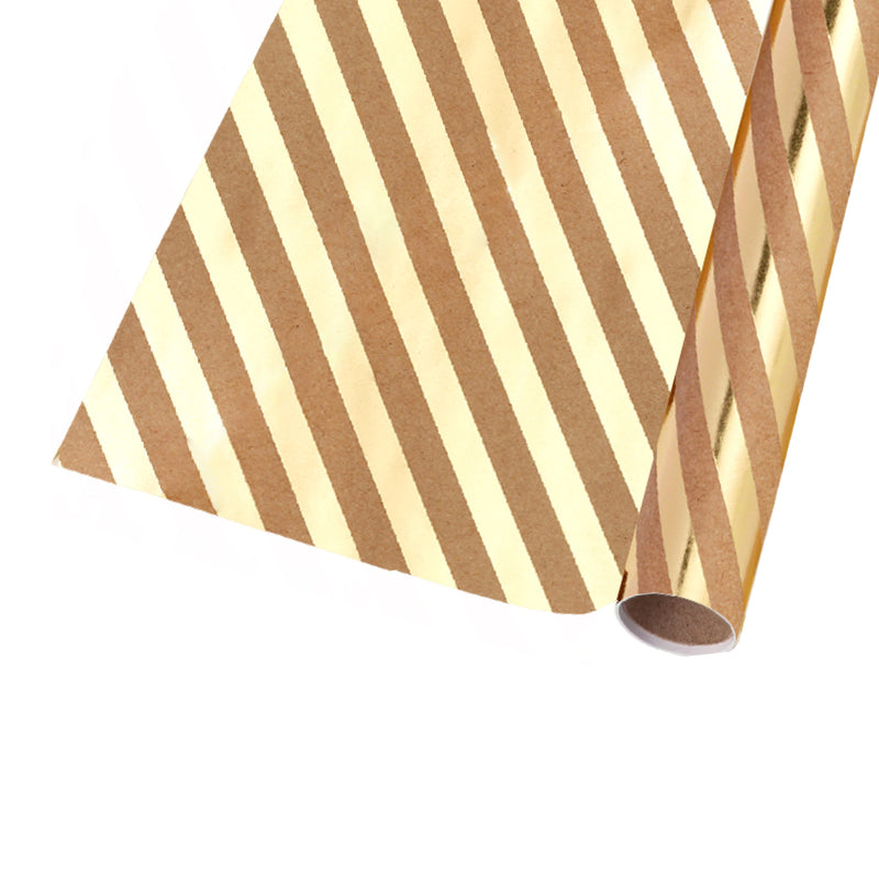 17" x 33' Mini Wrapping Paper | Kraft w/ Gold Metallic Diagonal Stripe