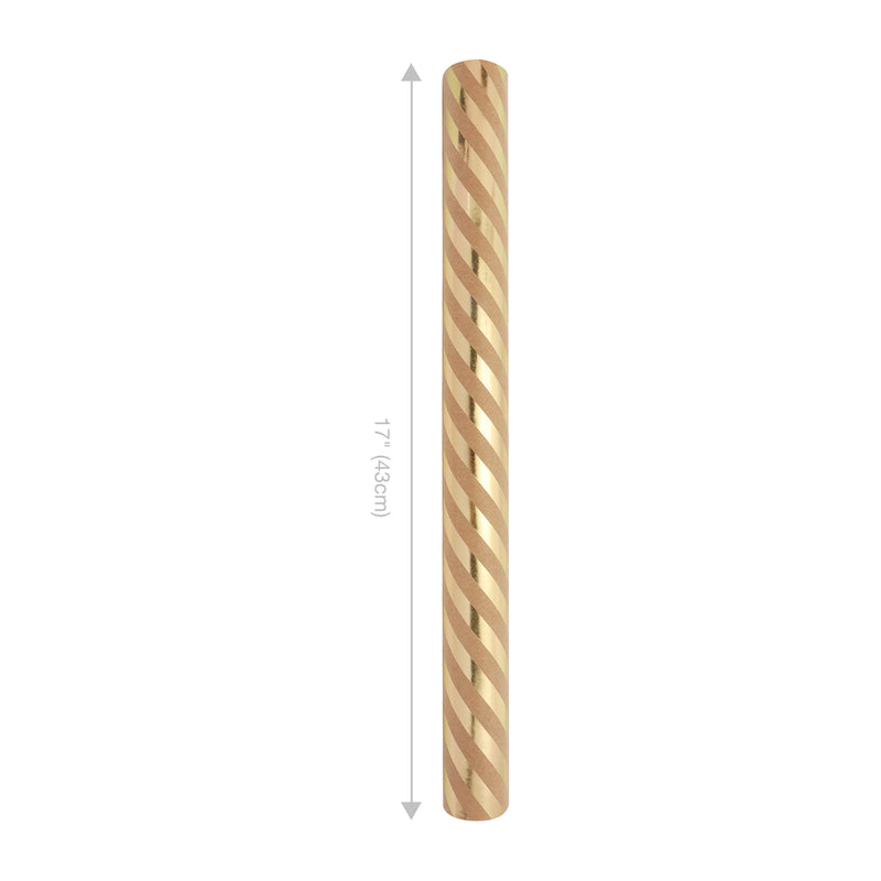 17" x 33' Mini Wrapping Paper | Kraft w/ Gold Metallic Diagonal Stripe