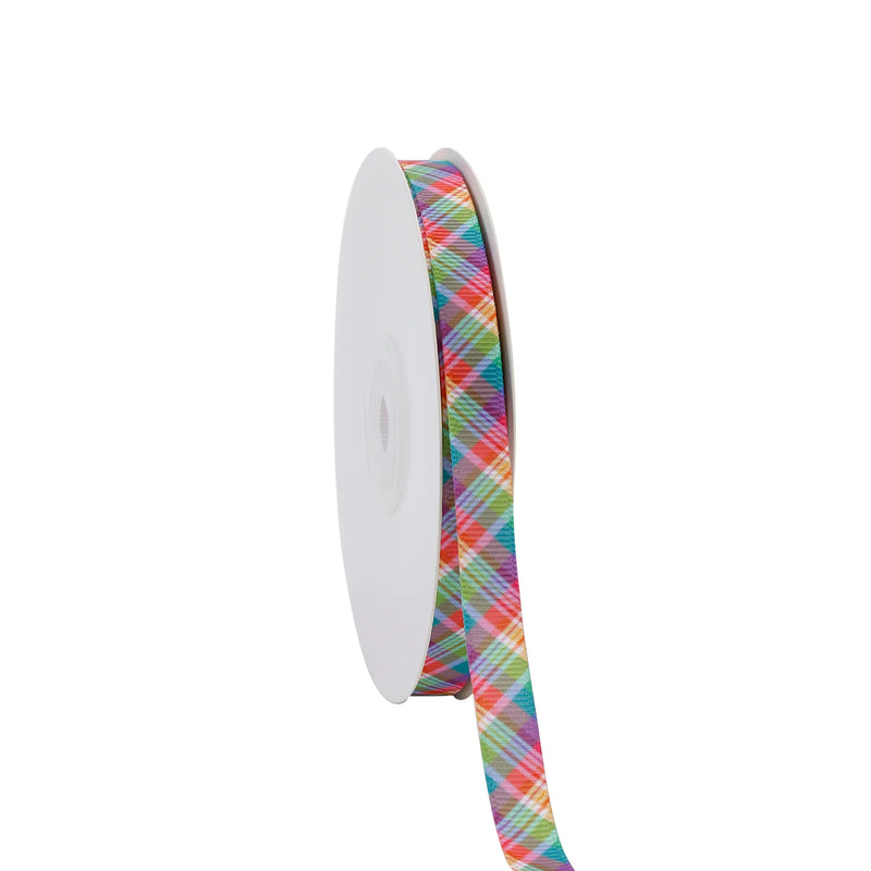 3/8" Printed Grosgrain Ribbon | Spring Plaid (10039) | 20 Yard Roll