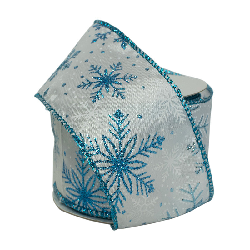 2 1/2" Wired Ribbon | "Snowflake" White/Blue Multi | 10 Yard Roll