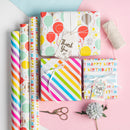 17" x 10' Birthday Mini Wrapping Paper Bundle (3-pack) | Happy Birthday/Balloons/Stripes