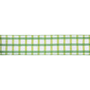 4" Wired Ribbon | Green Grid on White Linen | 10 Yard Roll