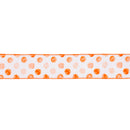 2 1/2" Wired Ribbon | Orange Water Color Dots on White | 10 Yard Roll