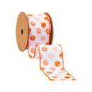 2 1/2" Wired Ribbon | Orange Water Color Dots on White | 10 Yard Roll