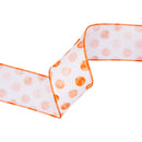 2 1/2" Wired Ribbon | Orange Water Color Dots on White | 10 Yard Roll