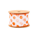 2 1/2" Wired Ribbon | Orange Water Color Dots on White | 10 Yard Roll