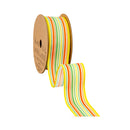1 1/2" Wired Ribbon | Orange/Green/White on Yellow Linen | 10 Yard Roll