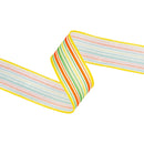1 1/2" Wired Ribbon | Orange/Green/White on Yellow Linen | 10 Yard Roll