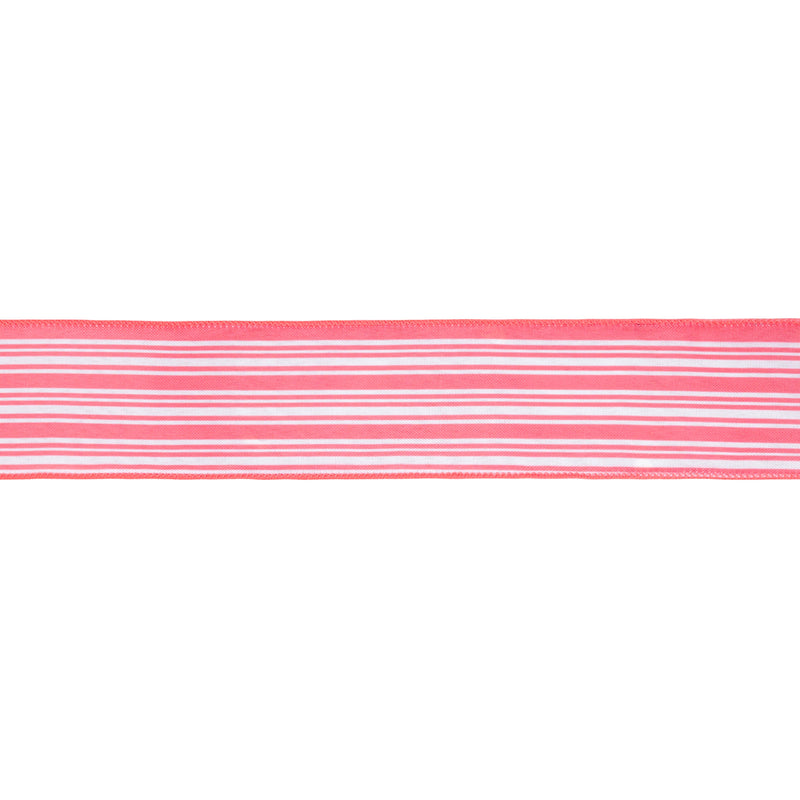 2 1/2" Wired Ribbon | Coral Multi Stripe on White | 10 Yard Roll