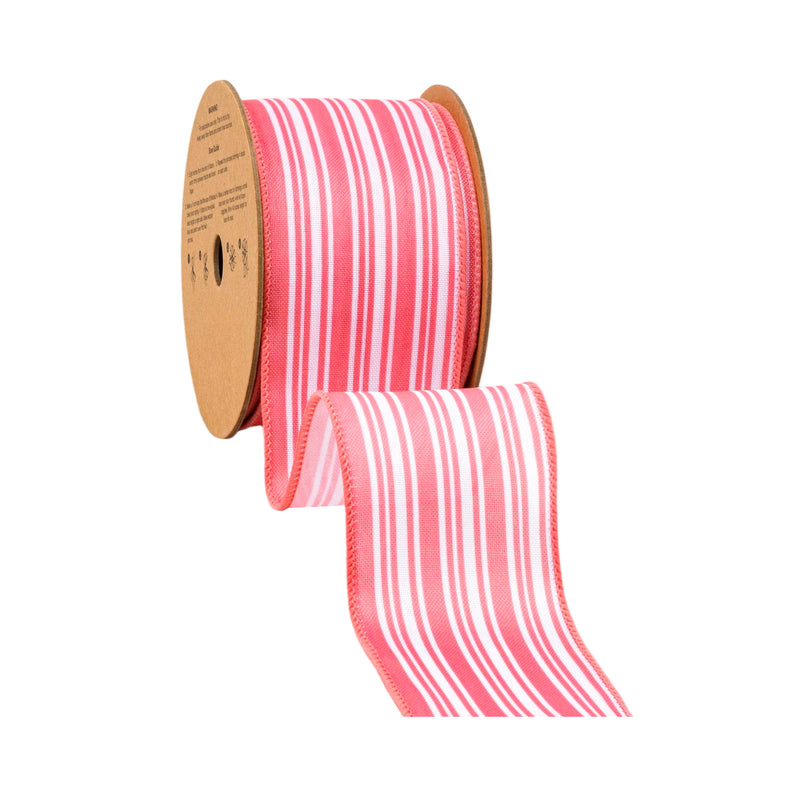2 1/2" Wired Ribbon | Coral Multi Stripe on White | 10 Yard Roll