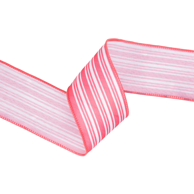 2 1/2" Wired Ribbon | Coral Multi Stripe on White | 10 Yard Roll