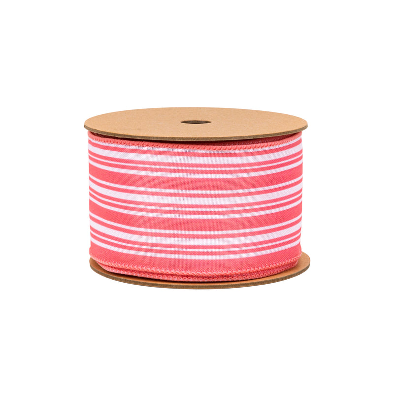2 1/2" Wired Ribbon | Coral Multi Stripe on White | 10 Yard Roll
