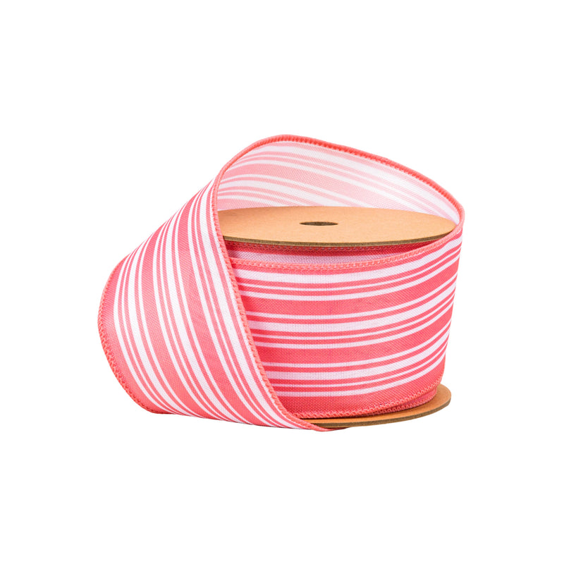 2 1/2" Wired Ribbon | Coral Multi Stripe on White | 10 Yard Roll