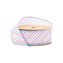 1 1/2" Wired Ribbon | Diagonal Pastel Stripes on White | 10 Yard Roll