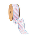 1 1/2" Wired Ribbon | Diagonal Pastel Stripes on White | 10 Yard Roll