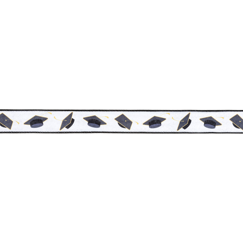 1 1/2" Wired Ribbon | Graduation Hats w/ Black Backing | 10 Yard Roll