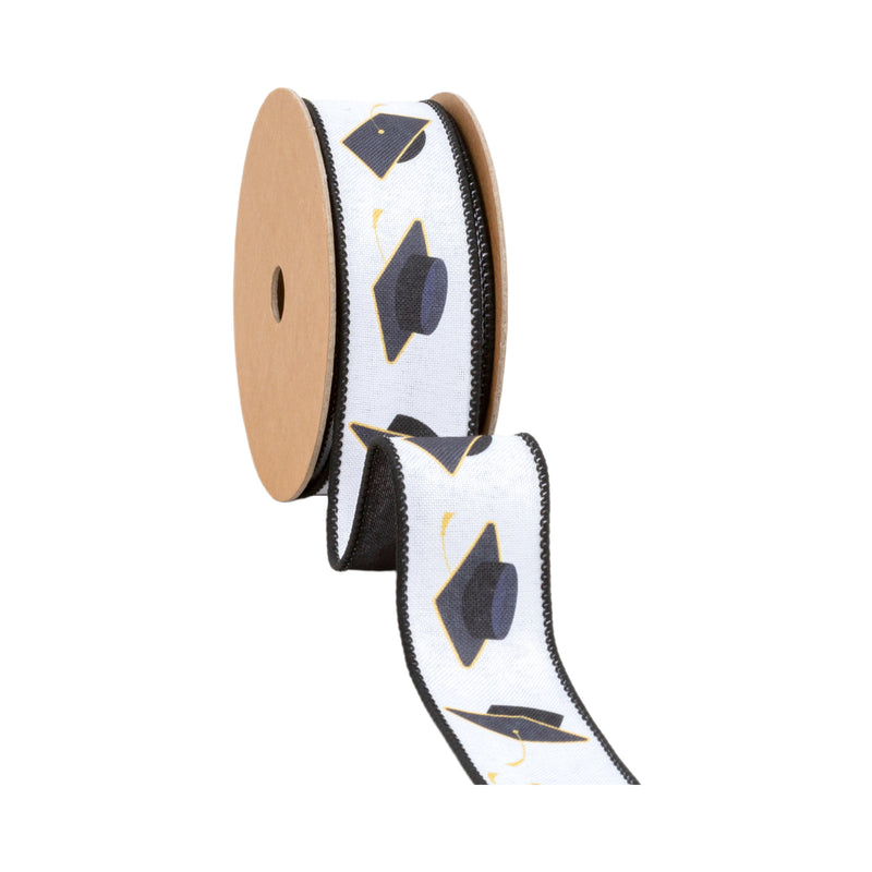 1 1/2" Wired Ribbon | Graduation Hats w/ Black Backing | 10 Yard Roll